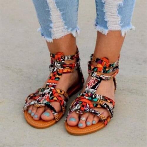 Weaving Bohemian Sandals Women Flat Shoes Summer Gladiator Roman Sandal Flip Flops Sandalias Mujer Colorful Female Beach Shoes