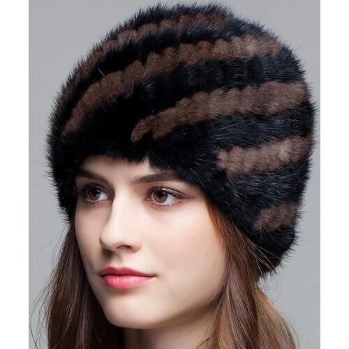 Women winter warm fur hat elegant lady real mink fur cap elastic Beanies knitted lining headwear high quality lose saleTU154-020