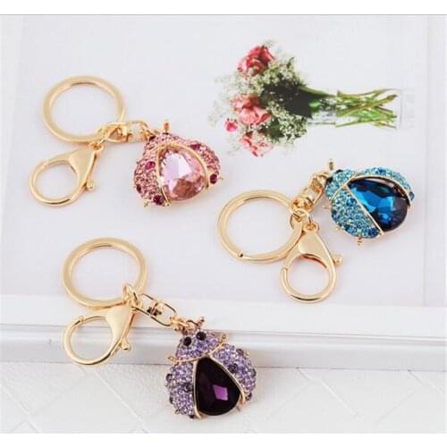 Cute Crystal ladybug Rhinestone Insect Keyrings Key Chains Rings Holder Purse Bag For Car Lovely Keychains Friend Gift
