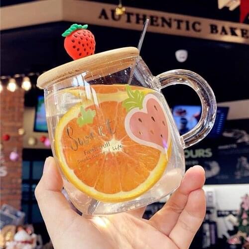 Glass Ins Wind Strawberry Cartoon Cute Korean Girl Heart High Temperature Resistant Household Flower Tea Cup