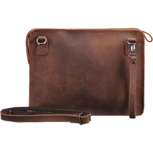 Mens Crazy Horse Leather Messenger Shoulder Pack Documents Business Portable Clutch Bag Portable Waist Bag