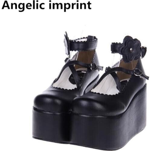 Angelic imprint woman mori girl lolita cosplay shoes lady high wedges heels pumps women princess dress party shoes 33-47 10cm