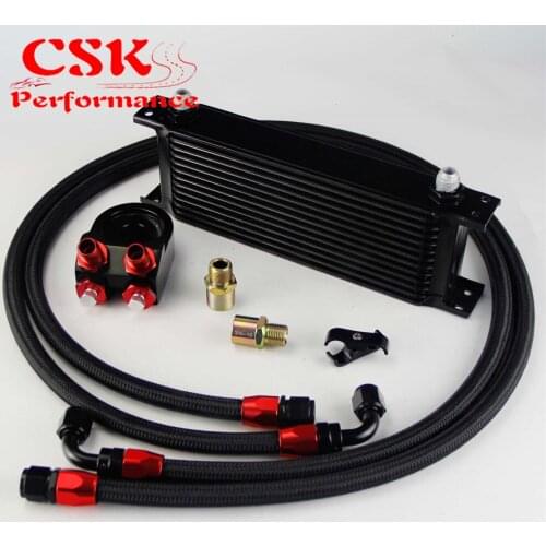 Universal 13 Row 248mm AN8 Engine Transmission Oil Cooler British Type + Aluminum Filter Adapter Kit Black/Blue