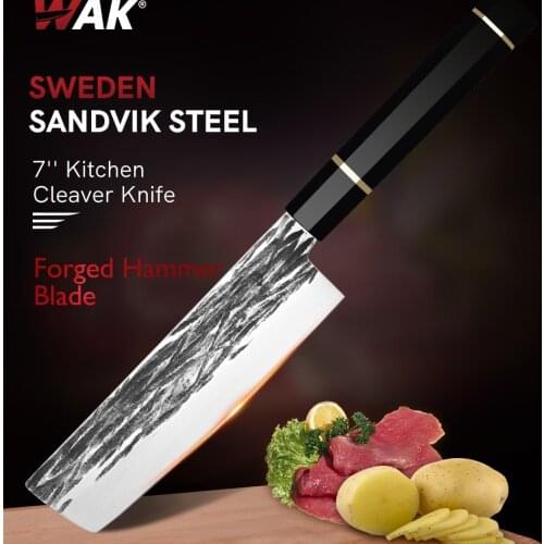 WAK 7'' Kitchen Professional Vegetable Meat Kinfe Super Sharp Cutting Slicing Knife Sandvik Steel 14c28n Kitchen Nakiri Knife
