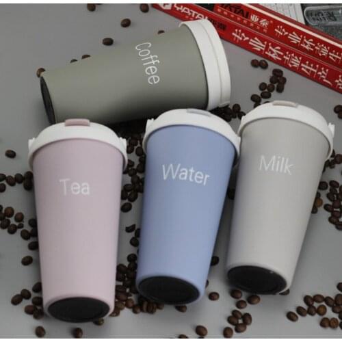 500ml Stainless Steel Vacuum Thermos Cup Double-layer Flip-top Straw Cup Portable Fashion Coffee Cup