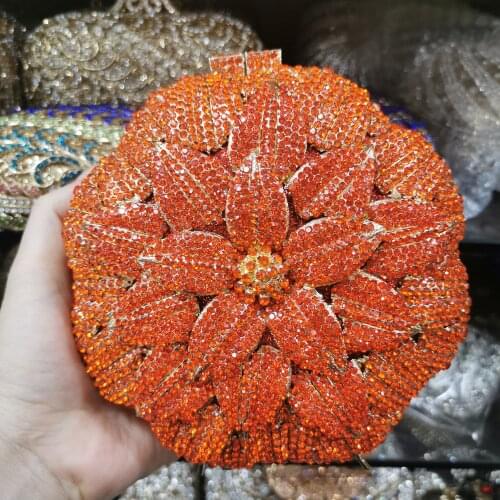 Bling Flower Evening Bags and Clutches Bags for Women Crystal Purses Bridal Diamond Handbags Party Dinner Clutch Bag Purse Red