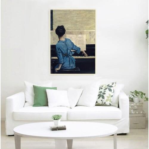 Vintage Play Piano Girls Poster Figure Canvas Painting POP Wall Art Pictures on Canvas for Living Room Gallery Home Decor