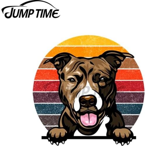 Jump Time 13 x11.2cm For Pit Bull Vintage Peeking Dog Windows Decal Vinyl Car Stickers Personality Sticker Laptop for VAN JDM RV