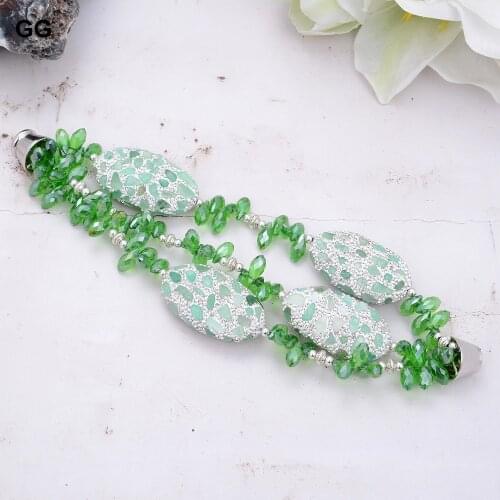 GuaiGuai Jewelry 8'' 3 Strands Green Crystal Bracelet Pave Aventurine CZ Beads