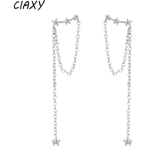 CIAXY 925 Sterling Silver Long Tassel Earrings for Women Temperament Inlaid Zircon Star Earrings 2021 Exquisite Jewelry Gifts