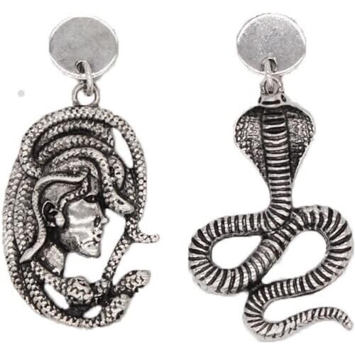 Vintage Silver Color Hydra Snake Earrings for Women Jewelry European Ear Stud Gothic Womens Head Stud Earings Girl Gift E299