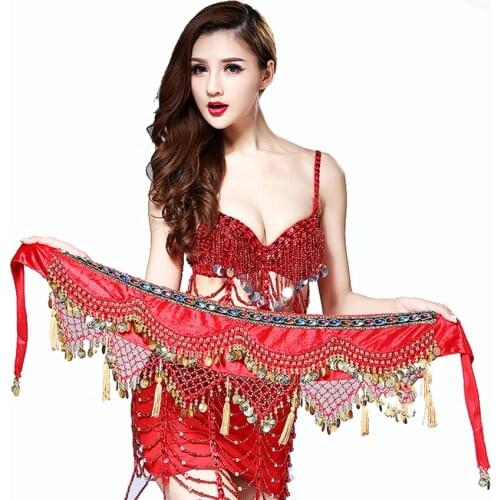 Women Belly Dance Costume Hip Scarf Sexy Dancing Coin Belt Skirt Bellydance Clothes Party Dancewear Wrap Waist Chain Accessories