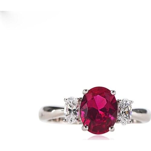 Classic 100% 925 Sterling Silver Created Ruby Blue Wedding Rings For Women High Carbon Diamond Elegant Party Fine Jewelry Gift