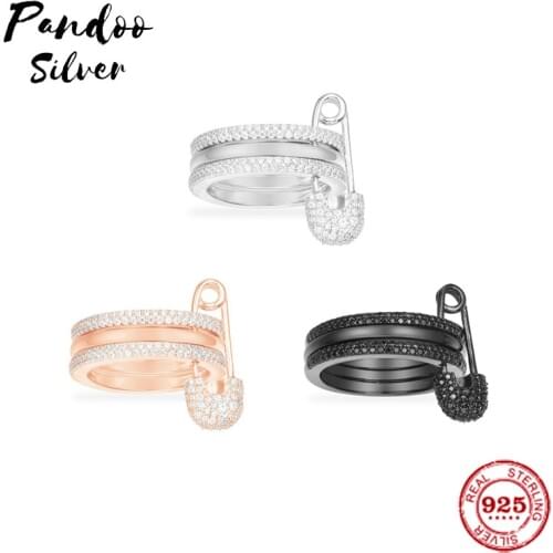 Fashion Charm Sterling Silver Copy 1:1 Replica,Silver Safety Pin Trio Ring Women 2021 Jewelry Gift With Logo