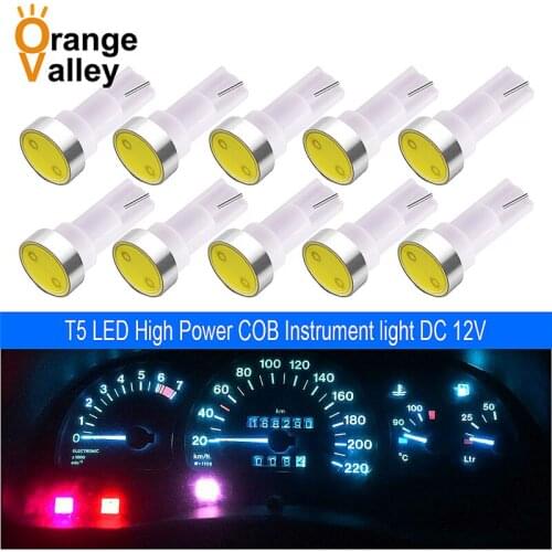 10pcs T5 COB 74 W1.2W 1W LED Car Auto Dashboard Warning Indicator Instrument Lights Indicator Lights DC 12V