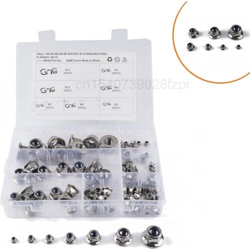 100 Boxes - 7 Specifications M3-m12 Flange Nylon Nuts 304 Stainless Steel Hex Nuts