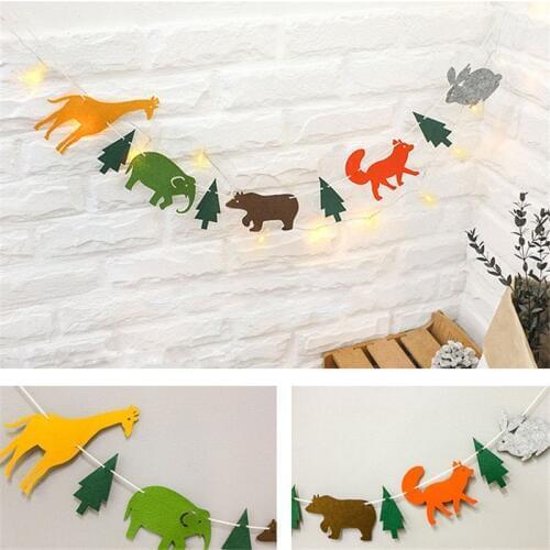 15Pcs/Pack 2M Happy Family Baby Shower Cartoon Animal Garland Soild Paper Flags Banner Decor Birthday Party Supplies For kids