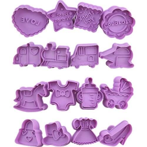 16/18/24Pcs 3D Cartoon Cookie Press Cutter Biscuit Cookies Stamps Plastic Pressable Mold Kitchen Baking Pastry Bakeware Set
