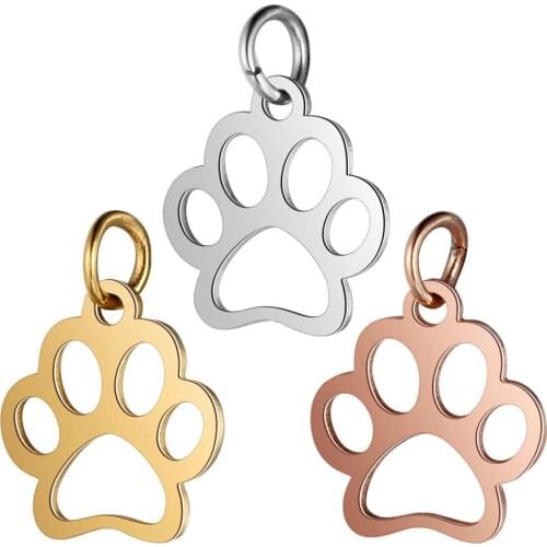 5pcs/lot 15mm Stainless Steel Dogs Paw Pendant Bracelet Charms DIY Crafting Jewelry Making Handicraft Accessories Wholesale