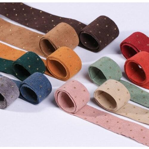 5 yards Corduroy Bronzing Glitter Dots Printed Ribbon for DIY Hair Accessories Bow Material Gift Bouquet Packaging Sewing Trims