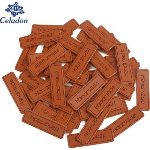 50Pcs Handmade Leather Labels Rectangle Embossed Label For Handwork Bag Gifts Leather Tags Handmade Craft Jewelry Findings