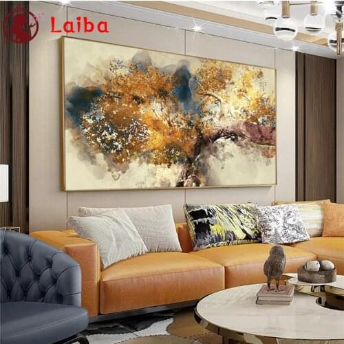 DIY Diamond Painting Abstract art brown tree golden leaves Full Square Diamond Embroidery Cross Stitch sets Mosaic Handmade Gift