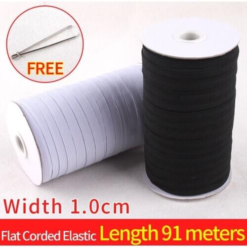 White 91-meters Length 1 centimeter Width Elastic Cord Band Rope Bungee Black Heavy Stretch Knit Spool