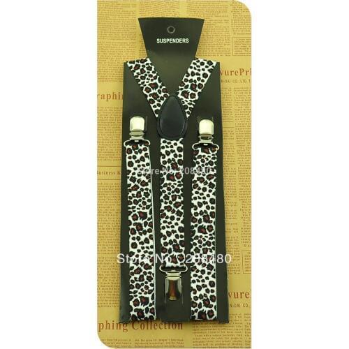 Free shipping-Unisex Clip-on Braces Elastic Slim Suspender 1inch wide "Brown Leopard" Y- back Suspenders Wholesale & Retail