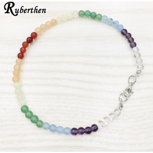 Ruberthen 7 Chakra Gem Stone Anklet 4 mm Natural Stone Bracelet Mini Gem Stone Energy Jewelry