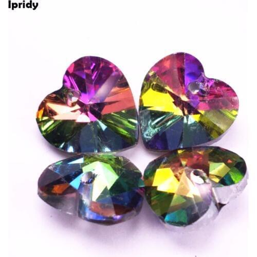 20pcs/lot 14mm Heart-shaped Glass Diamond Crystal Beads Cut Rhinestones Top Hole Loose Beads For Fashion jewelry Making