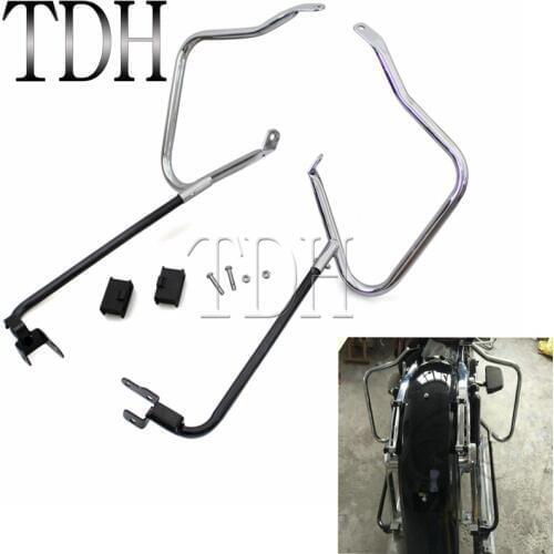 Chrome With Black Saddle Bag Bracket Guard W/ Support Bar For Harley Touring Road King Street Glide FLHX FLHX FLHR 2014-2017