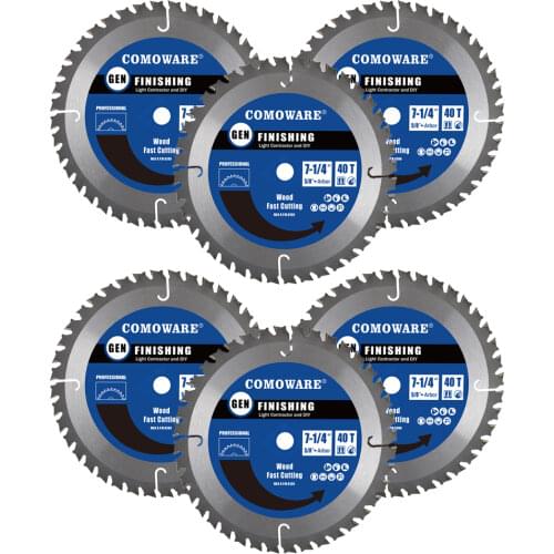 COMOWARE 7-1/4 Inch 40 Tooth Tools Cutter for Woodworking Blade Circular Saw Blades TCT Carbide 5/8 Inch Arbor Cutting wood disc