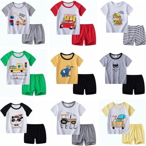 Childrens clothing 2020 new fashion color short-sleeved suit childrens baby top + shorts boys set