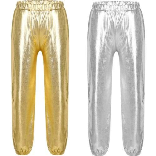 Children Boy Girl Leggings Shiny Glossy Metallic Elastic Waist Long Punk Pants Autumn Kids Hip Hop Dancewear Streetwear Trousers