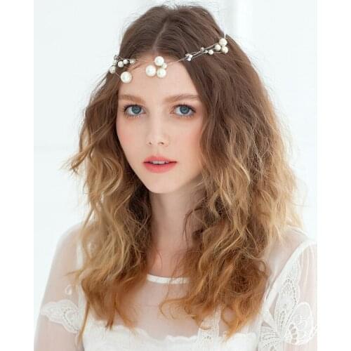 Elegant Pearl Rhinestone Wedding Headband Tiara Handmade Bridal Hair Vine Jewelry Women Accessories