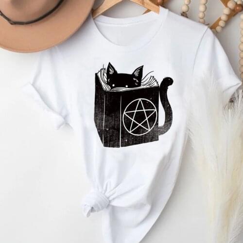 T-shirts Women Cat Casual Sweet Kawaii Animal Fashion Spring Summer Clothes Graphic T Tshirt Top Lady Print Female Tee T-Shirt