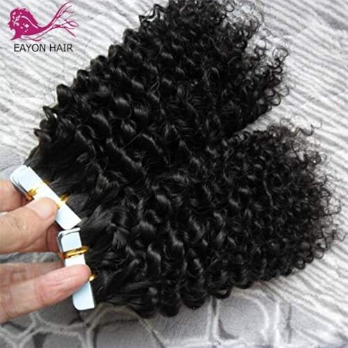 Deep Curly Tape In Human Hair Extensions Short Deep Wave Curly Skin Weft Adhesive Invisible Tape in Hair Natural Color Dyeable