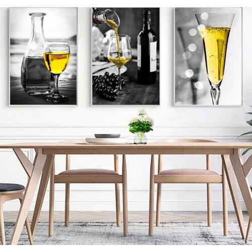 Yellow Champagne Wine Cup Picture Home Decor Nordic Canvas Painting Wall Art Poster Modern Print for Nordic Fashion Restaurant