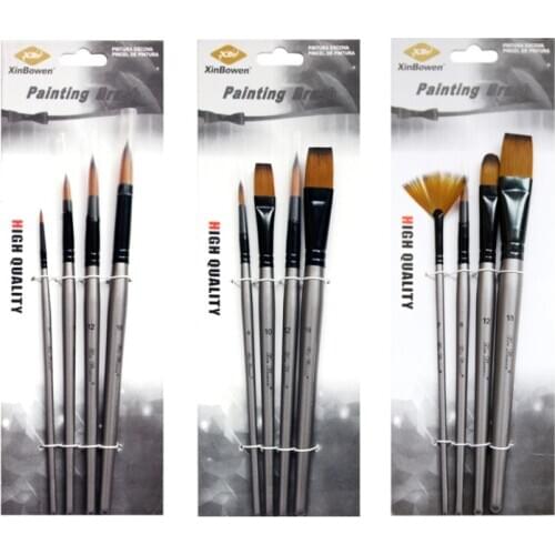 4pcs Silver Preferred Nylon Brush, Round Fan-shaped Pen, Refreshed Oil Brush, Aluminum Tube, Birch Brush Set Beginner Painting