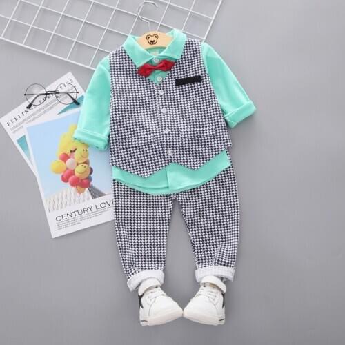 1-4yrs Baby Boys Plaid Clothes Set Pink Shirt + Vest +Pants Suit Kids Fall Little Gentleman Costume Children Clothing