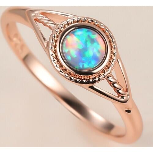 Cute Female Blue Opal Stone Ring Charm Rose Gold Color Thin Wedding Rings For Women Luxury Bride Round Engagement Ring