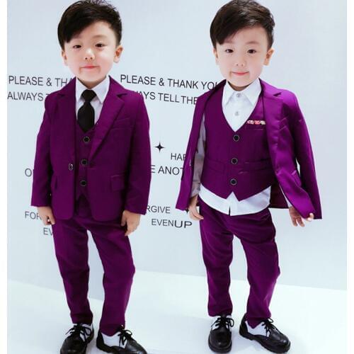 Childrens Formal dress Suit Sets Flower Boys Blazer Vest Pants 3pcs Outfits Kids slim Wedding Party performance Costume