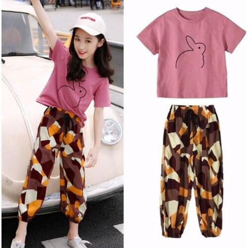 Summer Girls Clothing Sets Teen Girls Short Sleeve T shirt+Print Casual Pants Toddler Girls Outfits 2pcs Kids Clothes Set