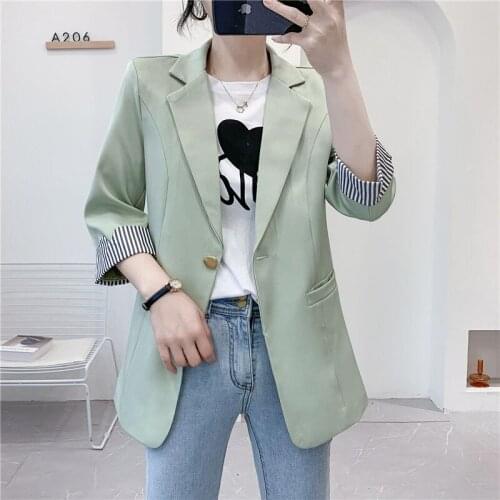 Summer 2021 New Womens Blazer Fashion Seven points Sleeves Small Suit Women office Suit Jacket Female Plus Size Outerwear