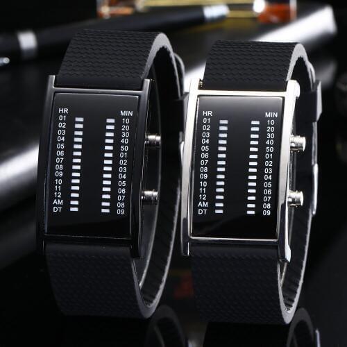 Fashion Men Women Luxury Couple Models WristWatches Explosions Silicone Double Row Llights Binary LED Electronic Watches Clock