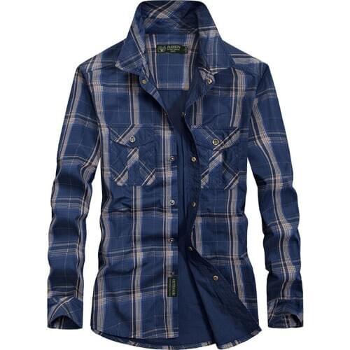 Plus Size M-5XL New Autumn Shirt Men Casual Plaid Long Sleeve Military Shirt Male Cotton Men Clothing Camisa Hombre Dropshipping