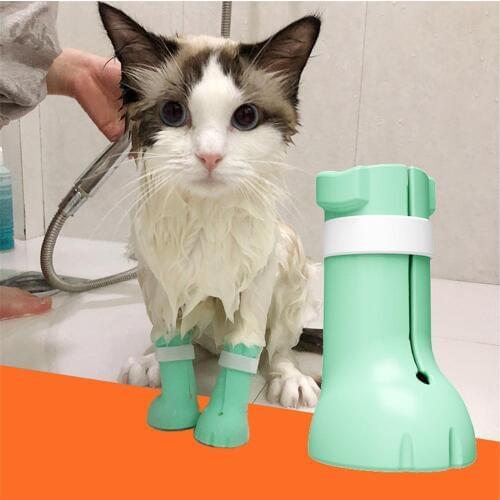 Cat Shoes Soft Anti-Scratch Pet Adjustable Claw Paw Nails Foot Cover Protector Silicone Bath Washing Boots Grooming Supplies