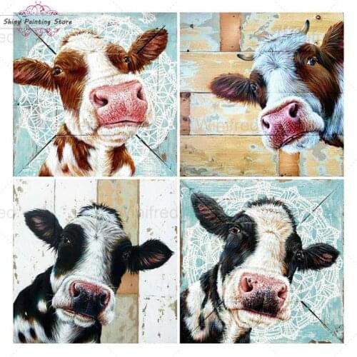 5D DIY Diamond Painting Kit Cattle Cute Cow Farm Painting Full Square Round Diamond Embroidery Animal Handicraft Wall Decoration