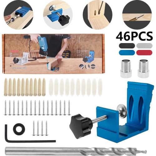 Pocket Hole Drill Puncher Jig Kit Angle Drill Guide Set for Wood Hole Saw Step Drill Bits Screwdriver Bit Woodworking Tools