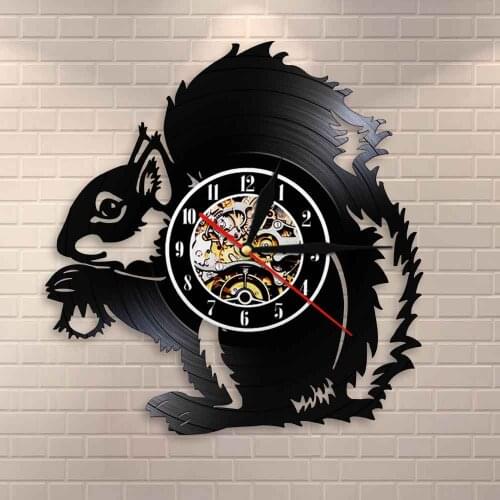Squirrel Holding An Acorn Vinyl Record Wall Clock Squirrel Wall Clock Animal Kid Room Nursery Wall Art Decorative Wall Watch